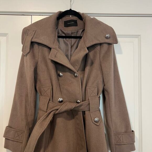 NWT Tahari Women's Phoebe Wool Pea Coat‎ Mink Grey Brown Size 14 - Picture 3 of 11